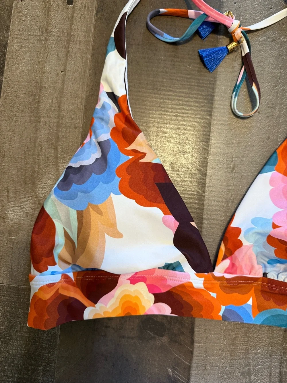 NWT La Blanca Multicolor Floral Halter Bikini Top in Pink, Orange & Blue